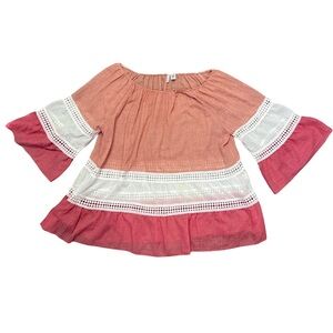 4/$30Kaktus Coral and White Boho Blouse size XXL